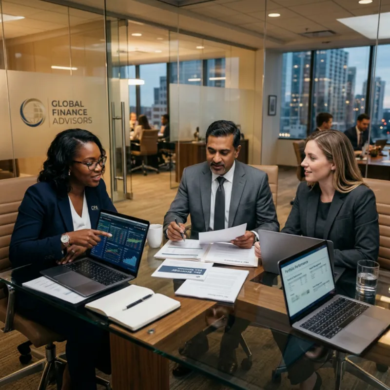 Professional advisory team collaborating on tax strategies